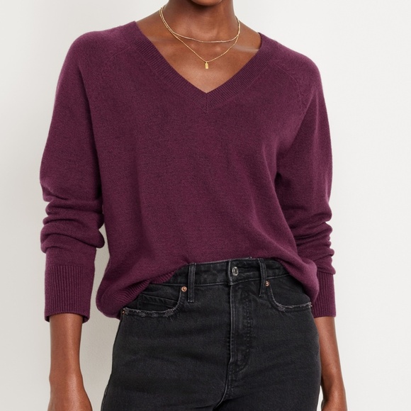 Old Navy SoSoft Loose V-Neck Sweater Maroon Stripe XL Fall Layer Comfy Layer - Picture 1 of 9